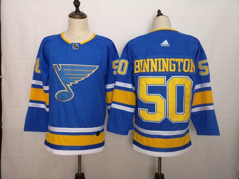 Men's St. Louis Blues #50 Jordan Binnington Blue Stitched NHL Jersey